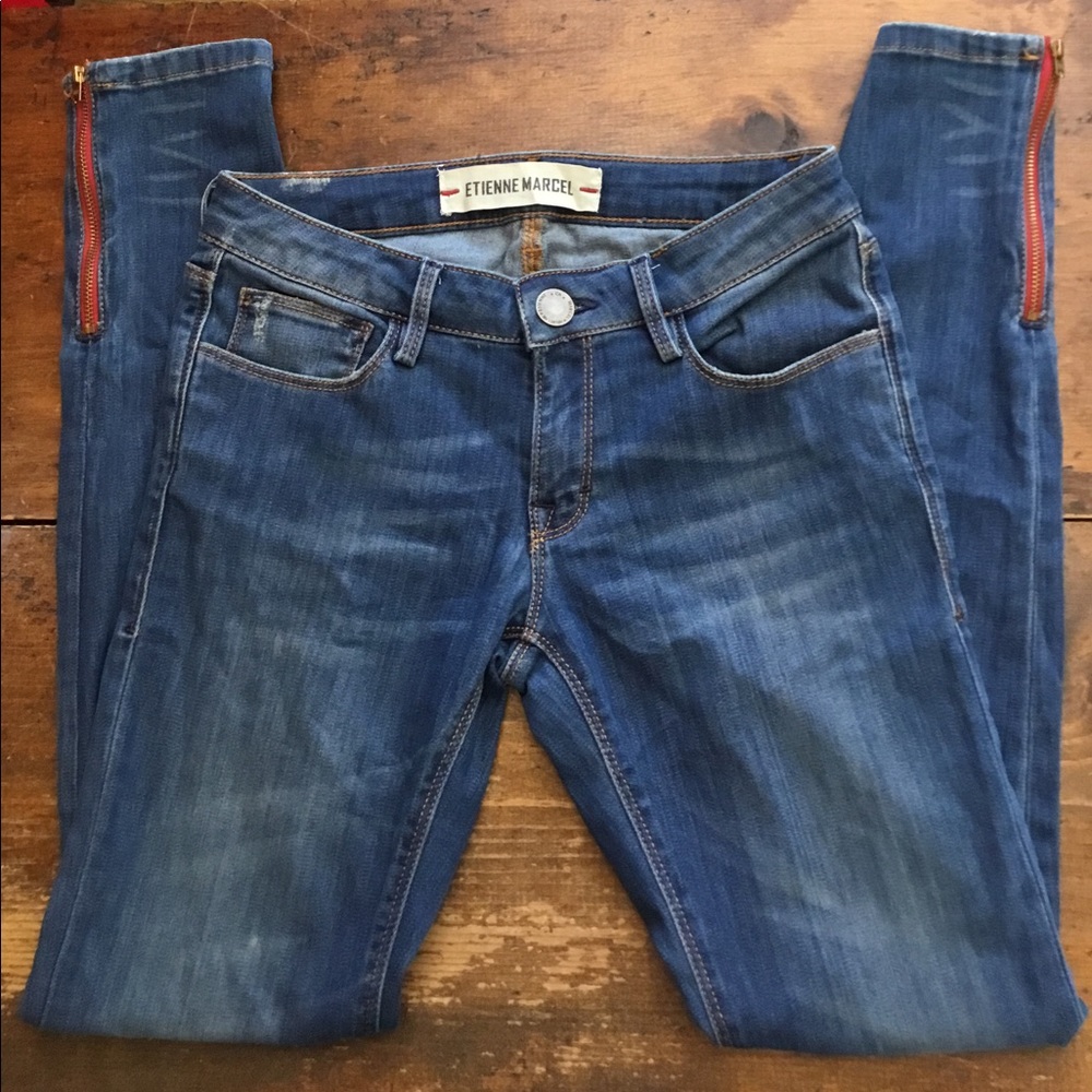 Etienne Marcel Signatur Skinny Red Ankle Zip Sz 24